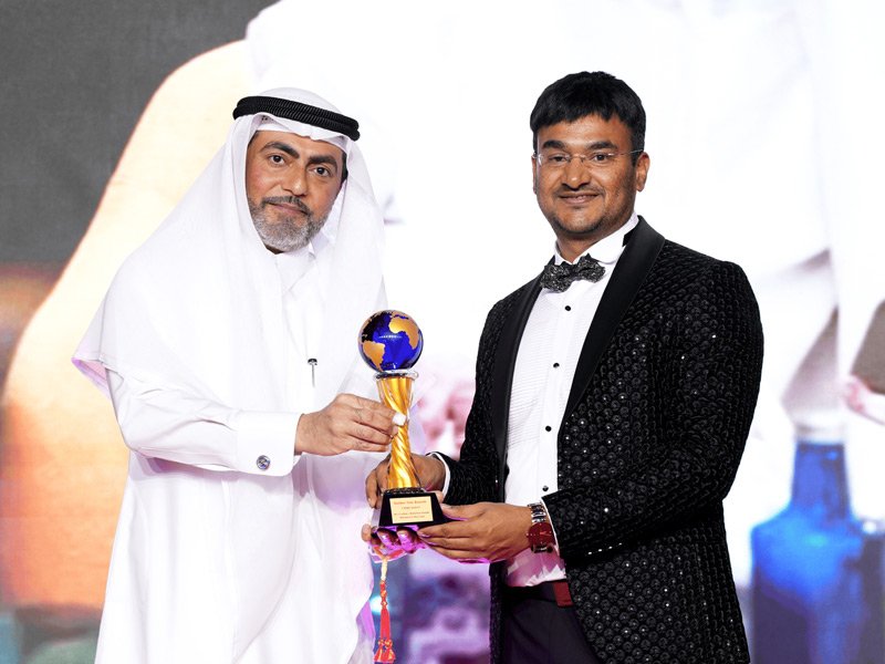 Public service excellence award globe trophy presented at the gala ceremony